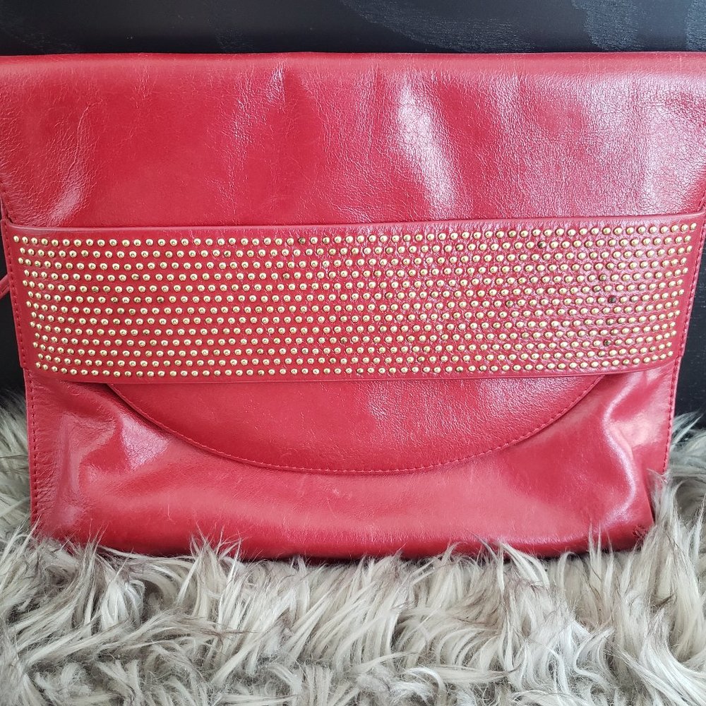 Red Badgley Mischka Studded Clutch